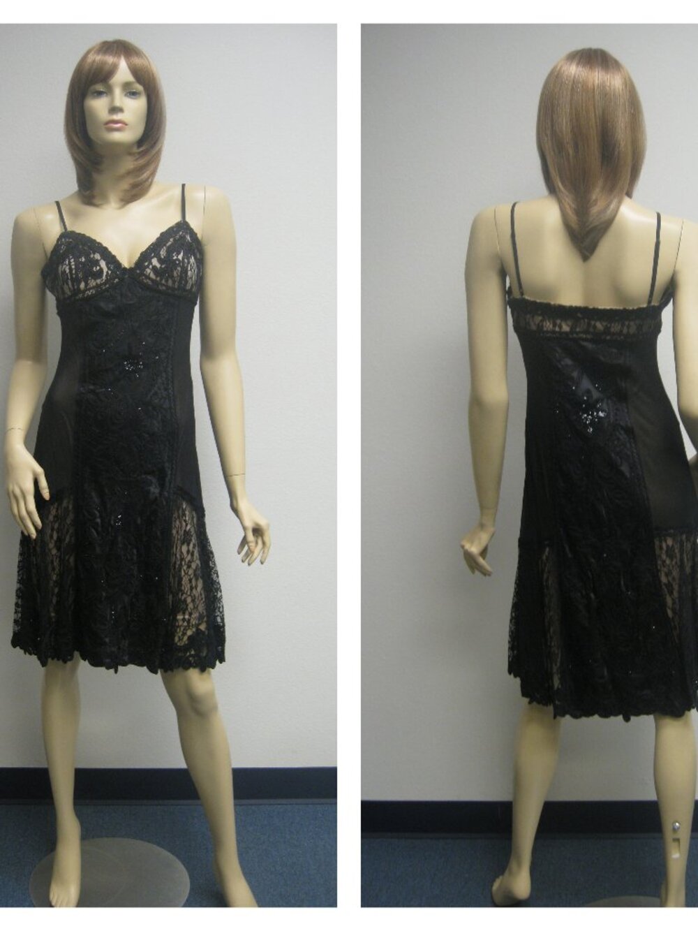 Sue Wong Y2K Dress Beaded Sequin Evening Gown Black Lace Nude Sparkle 8 Short 41